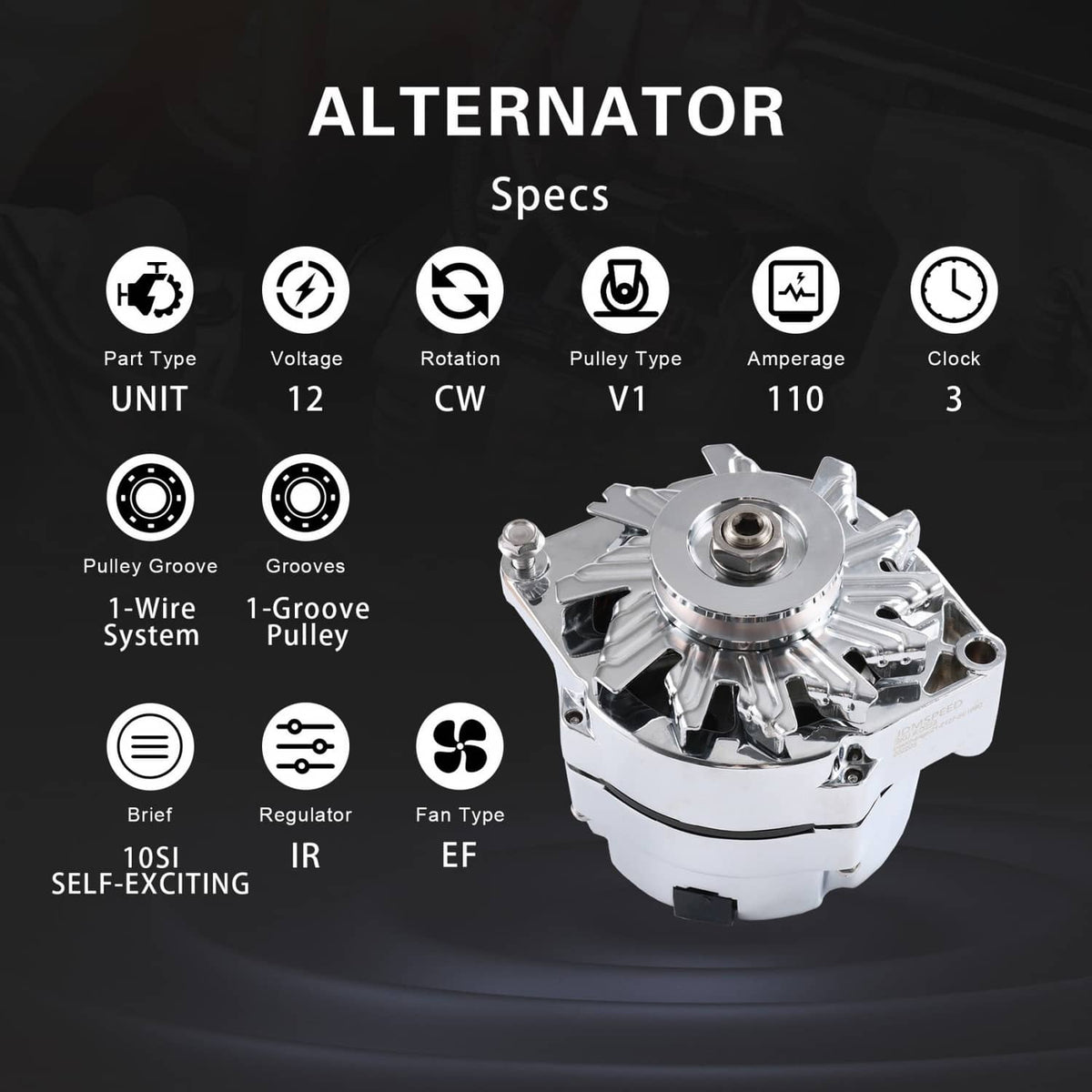Solidspare Chrome Alternator For SBC BBC Chevy GM 1 Wire Street Rod-High Output ADR0335-C