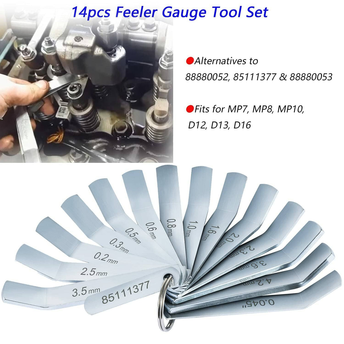 Solidspare Feeler Gauge Jake Brake Tool Set 88880053 88880052 85111377 For Volve Mack 14PCS