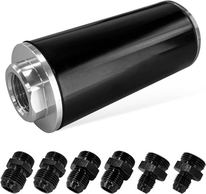 Solidspare High Flow 100 Micron Inline Fuel Filter Cleanable AN6 AN8 AN10 Adapter Fitting