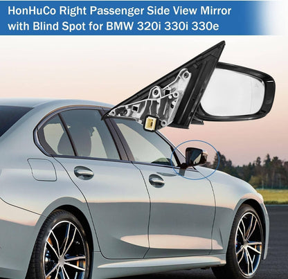 Solidspare New Passenger Side Mirror w/ Blind Spot For 2019-2023 BMW 320i 330i 330e Black