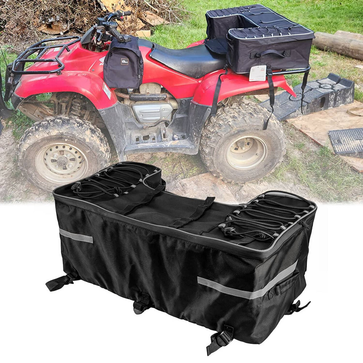 Solidspare Removable Large ATV Rear Seat Bag Storage Bags Frame Rack Bag w/Cushion Black