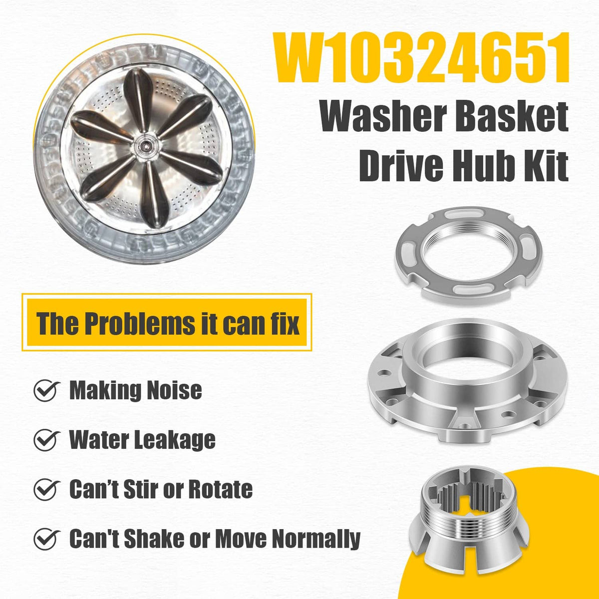 Solidspare W10324651 Washer Basket Drive Hub Kit Replacement fit for Whirlpool Maytag Amana