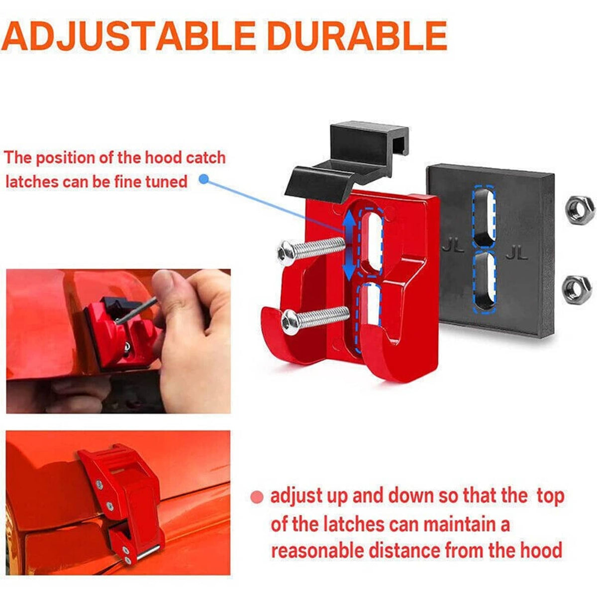 Solidspare New Red Aluminum Hood Latch Lock Catch Buckle Flag for 2007+ Jeep Wrangler JK JL