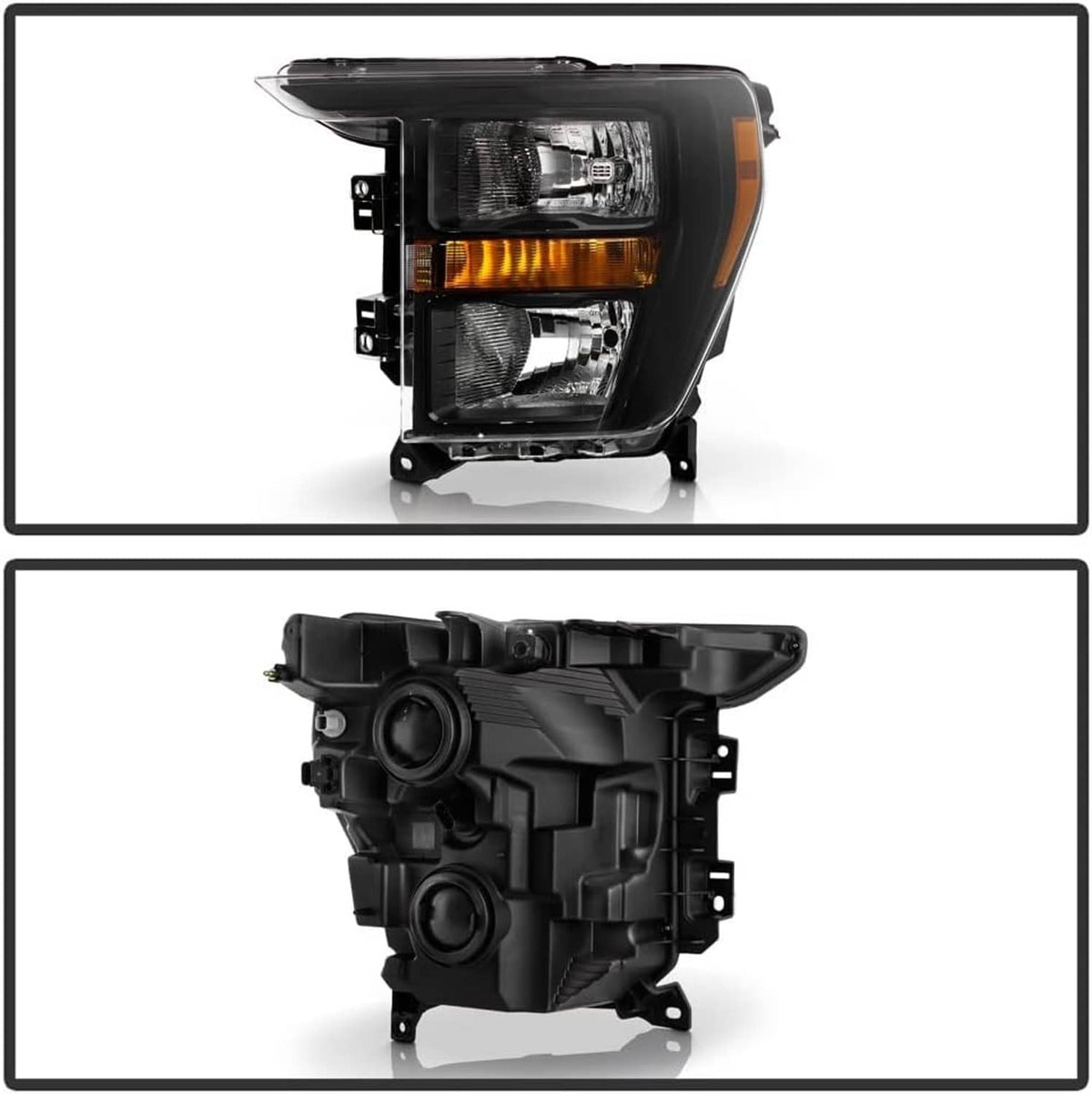 Solidspare For 2021 2022 2023 Ford F150 Halogen Black Headlights Headlamps Pair Left+Right
