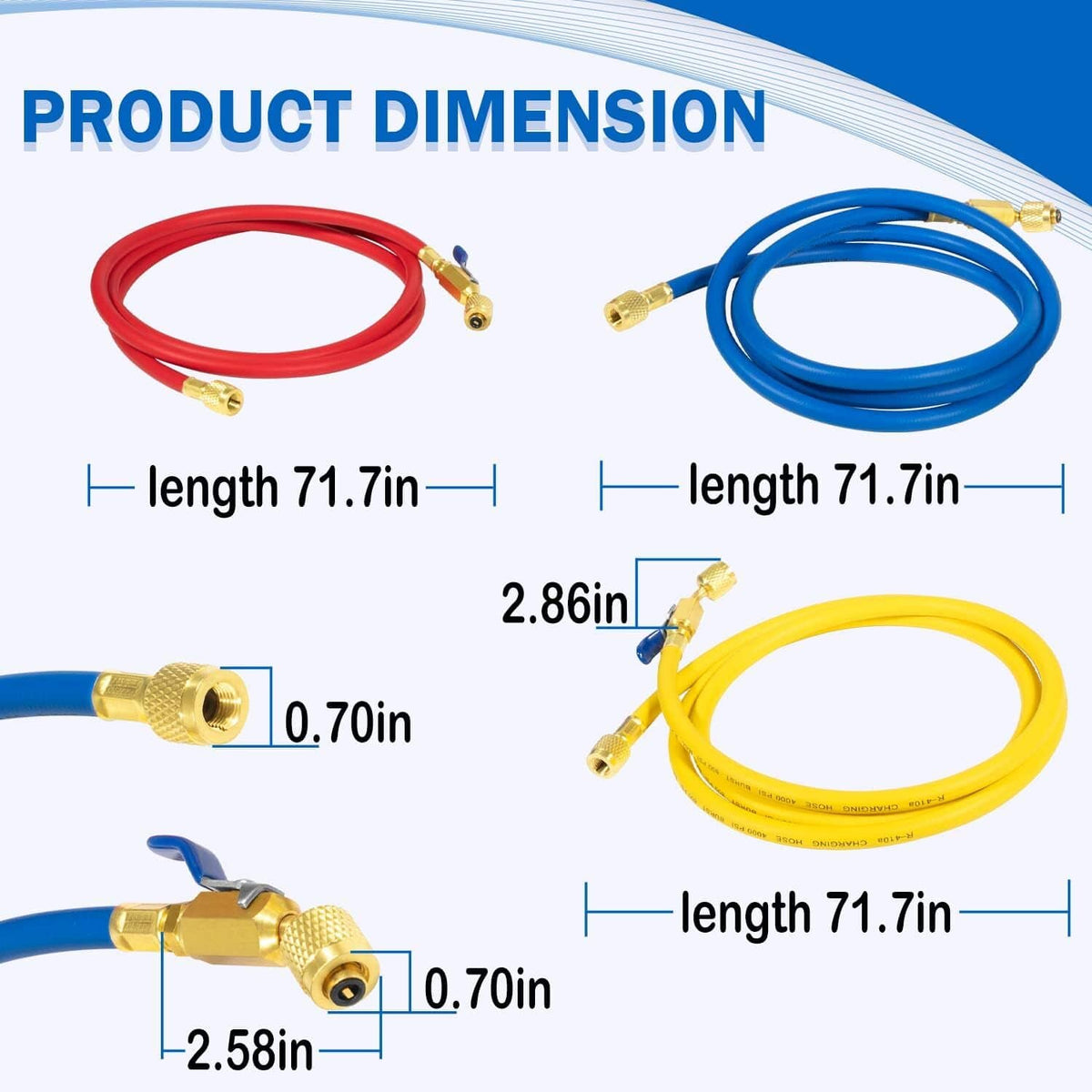 Solidspare 29986 Plus II 72" Hose 1/4" Compact Ball Valve End Refrigerant Charging Hose