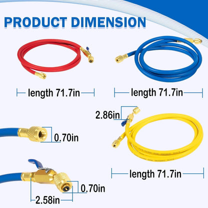 Solidspare 29986 Plus II 72" Hose 1/4" Compact Ball Valve End Refrigerant Charging Hose