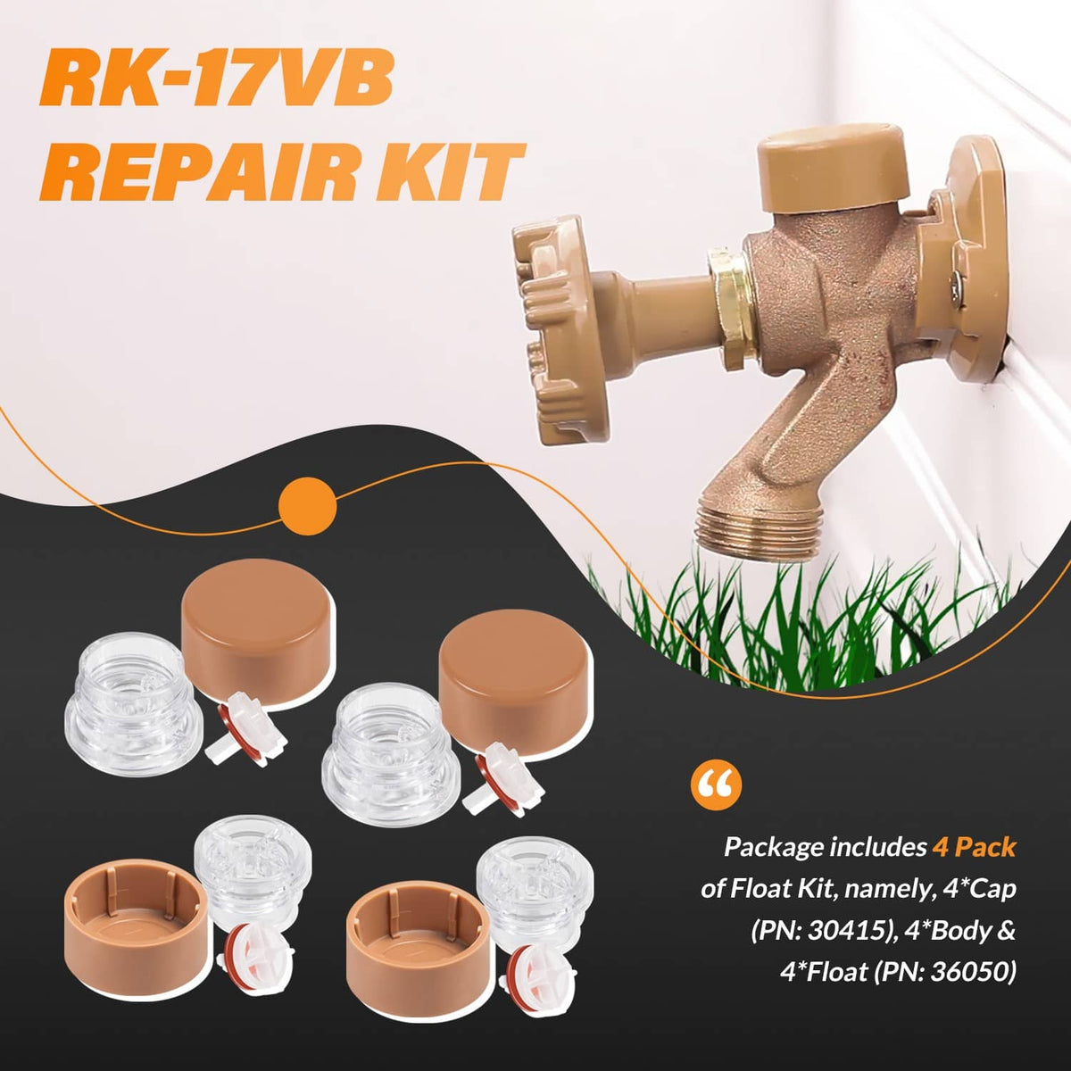 Solidspare RK-17VB Vacuum Breaker Float Kit fit for Woodford Model 17 (4-Pack)