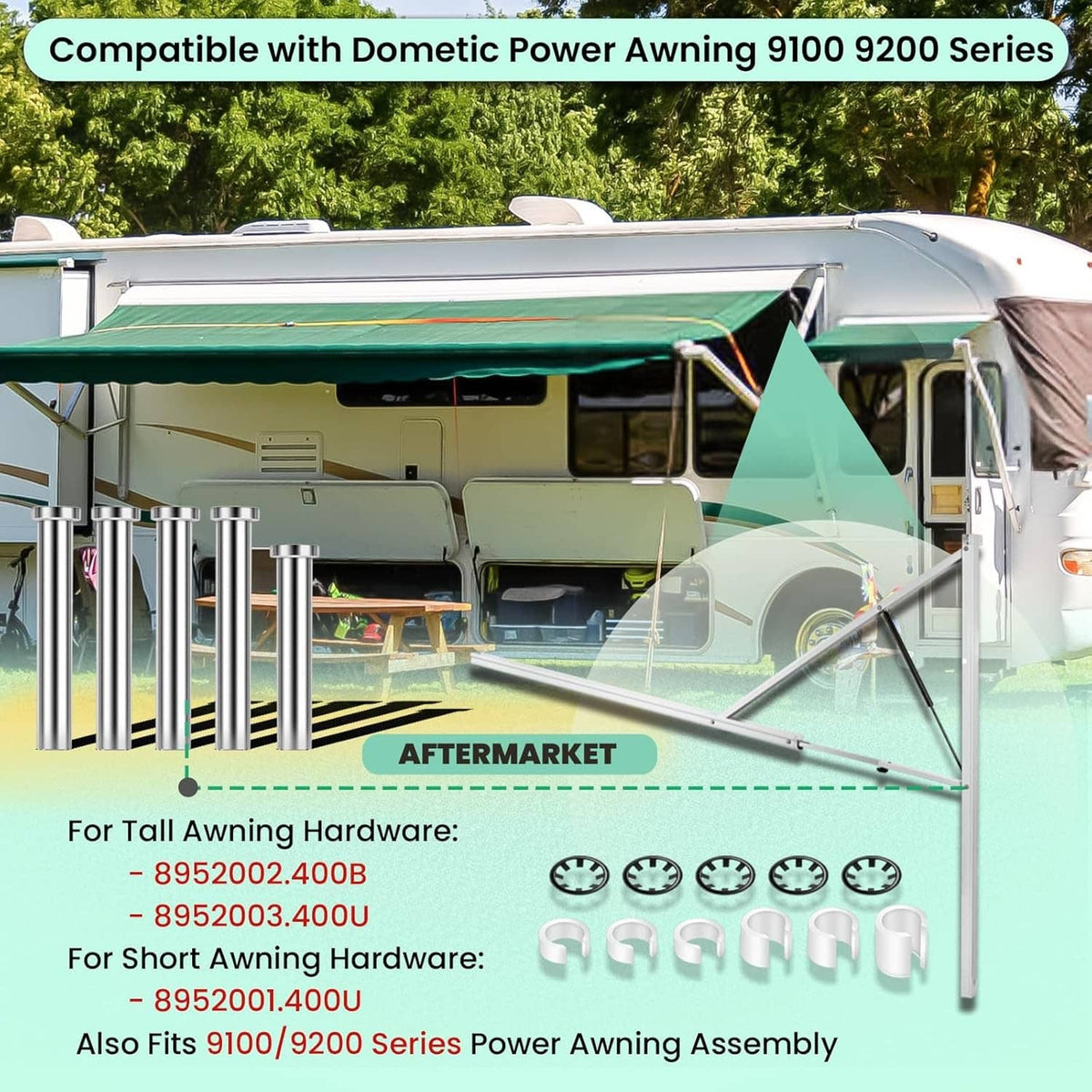 Solid Spare Awning Arm Pin and Fasteners Kit for Dometic 9100 9200 Power Awning 8952002.400B
