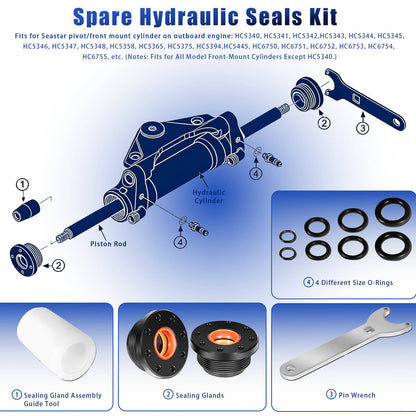 Solidspare For HS5157 Seastar HC5345 Front Mount Hydraulic Steering Cylinder Seals Kit
