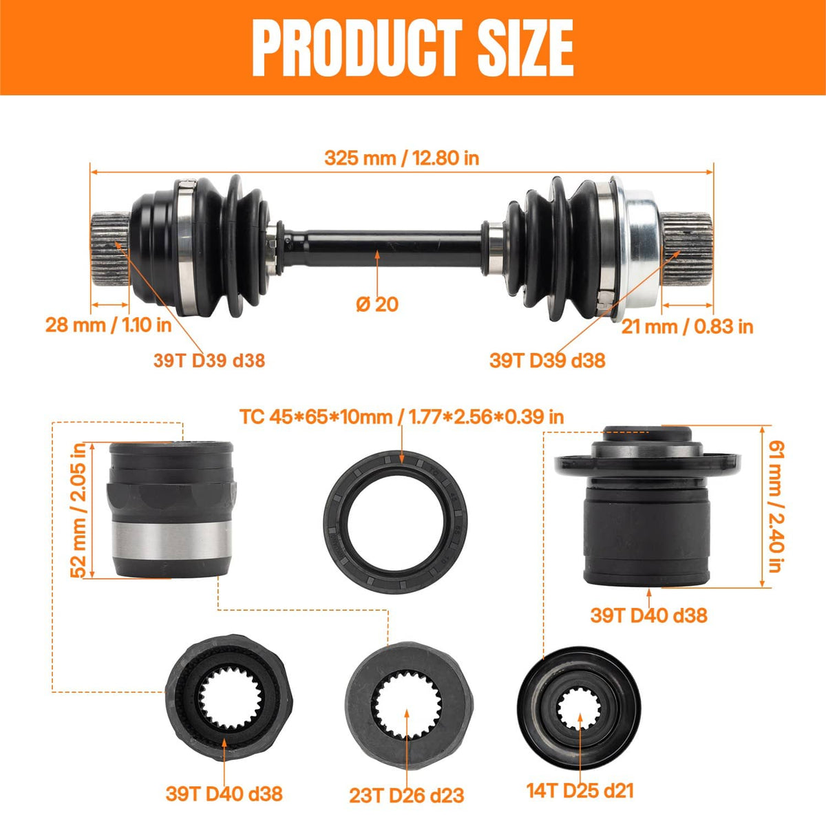 Solidspare Front Differential Drive Shaft w/Couplers for Yamaha Grizzly 660 99999-03630-00