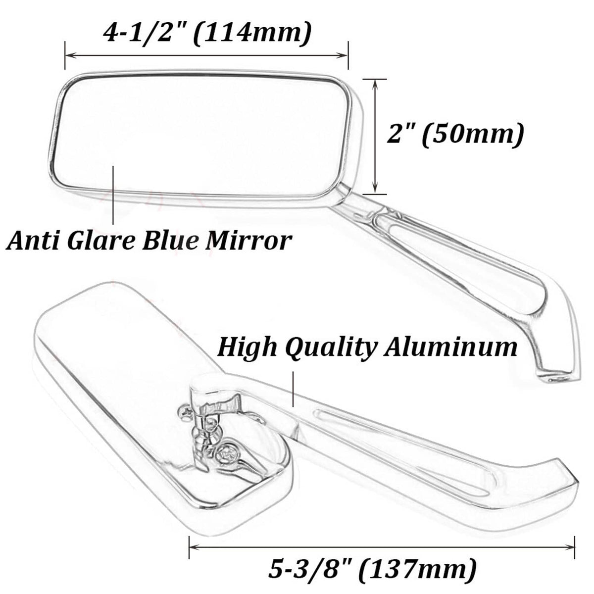 Solidspare Rectangle Motorcycle Mirrors Custom For Harley Cruiser Chopper Softail Sportster