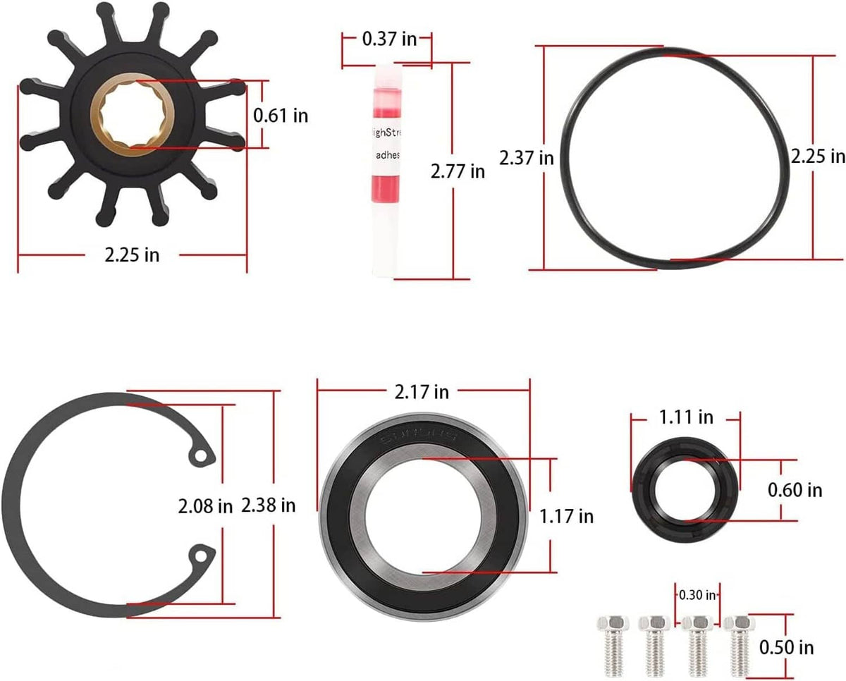 Solid Spare For Volvo Penta Raw Sea Water Pump Repair Rebuild Kit 5.0Gi 5.0GL 5.0GXi 5.0OSi