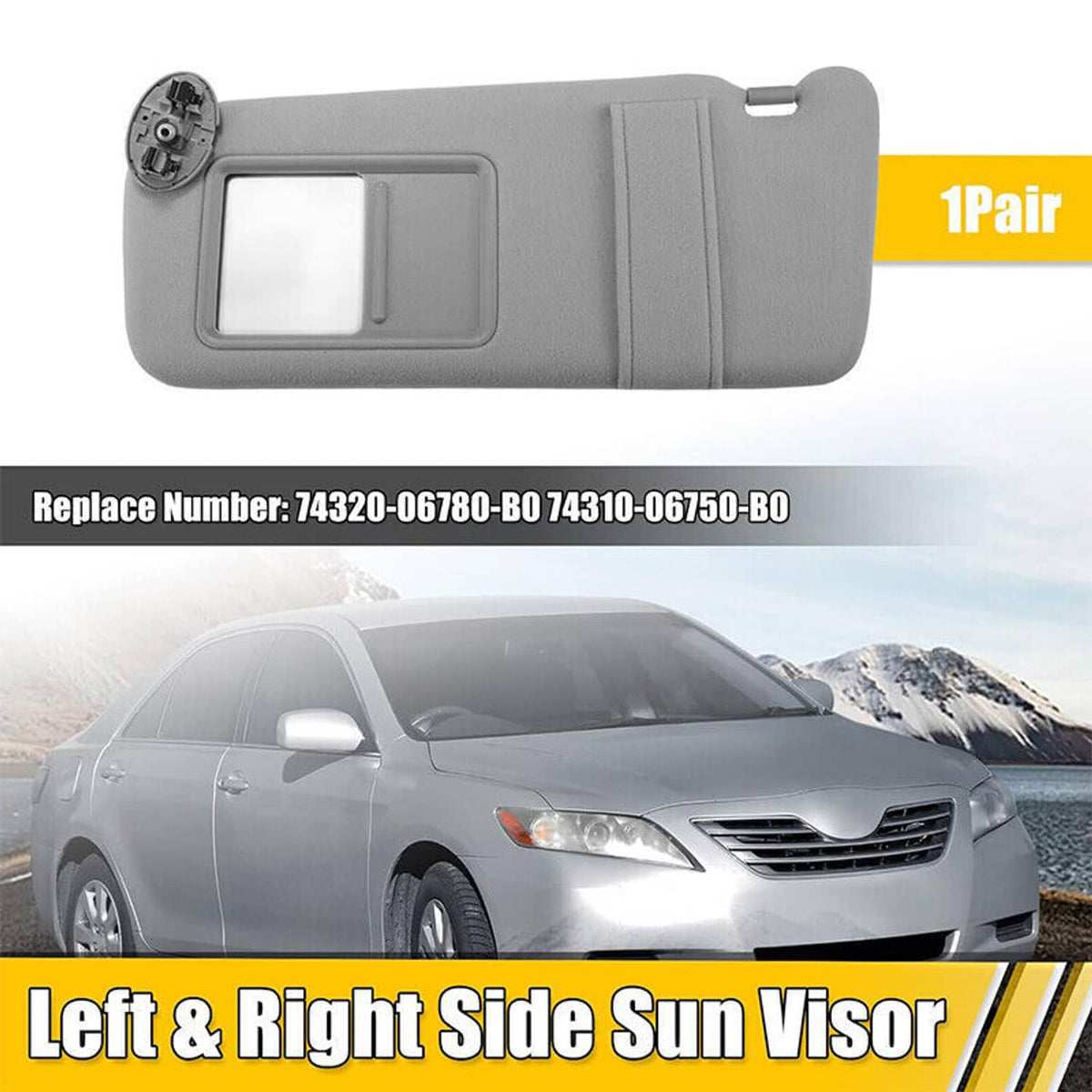 Solidspare Pair Sun Visor Left & Right Side Without Sunroof Gray For Toyota Camry 2007-2011