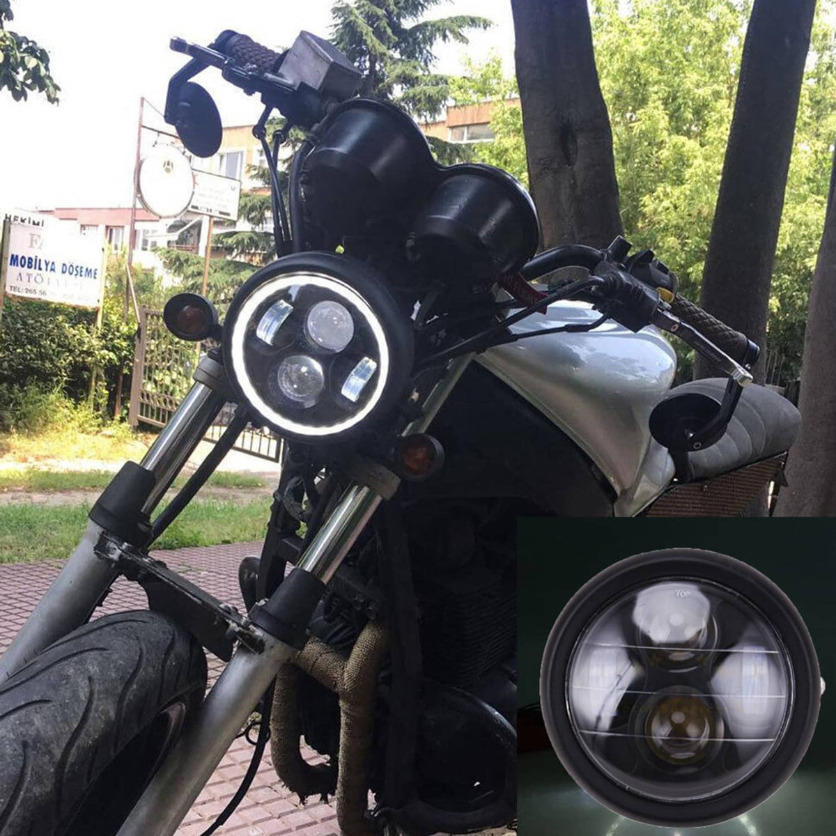 Solidspare For Harley Bobber Cafe Racer Dyna Bike 6.5" Motorcycle LED Headlight Head Lamp
