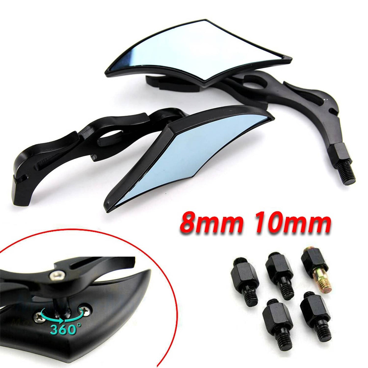 Solidspare 8/10mm Black Motorcycle Rearview Side Mirrors For Harley Cruiser Chopper Bobber