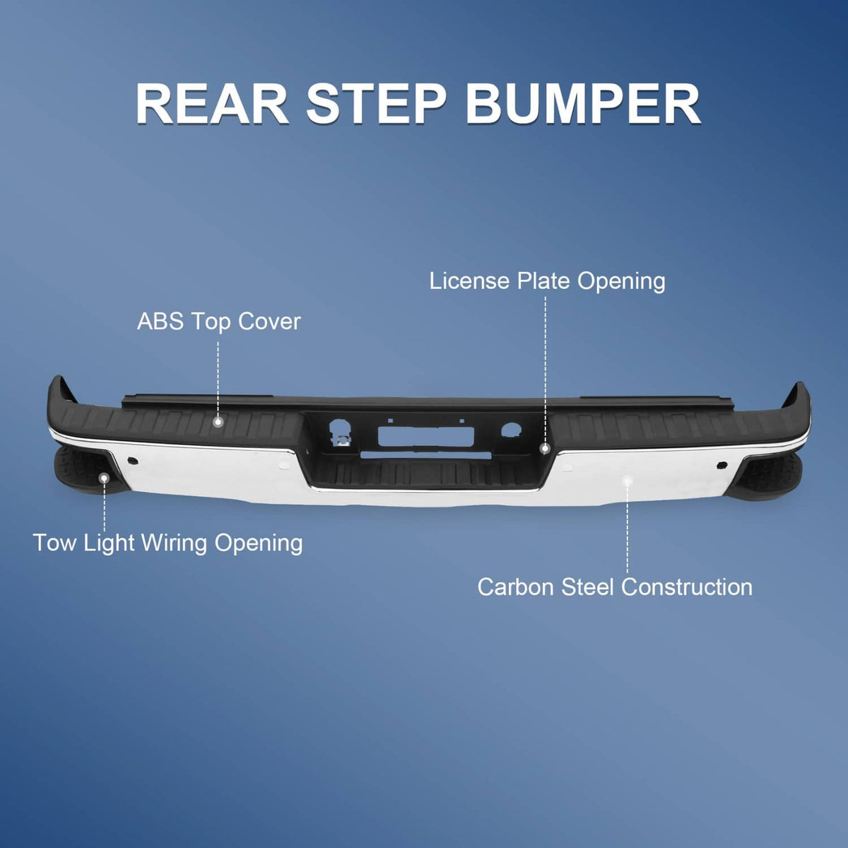Solidspare Chrome Rear Bumper & Sensor Holes Fits Chevy Silverado GMC Sierra 1500 2014-2018