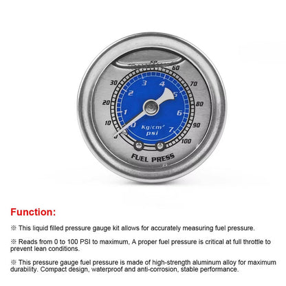 Solid Spare Liquid Filled Meter Fuel Pressure Gauge 1/8 NPT 100PSI For VMS Honda Acura Civic