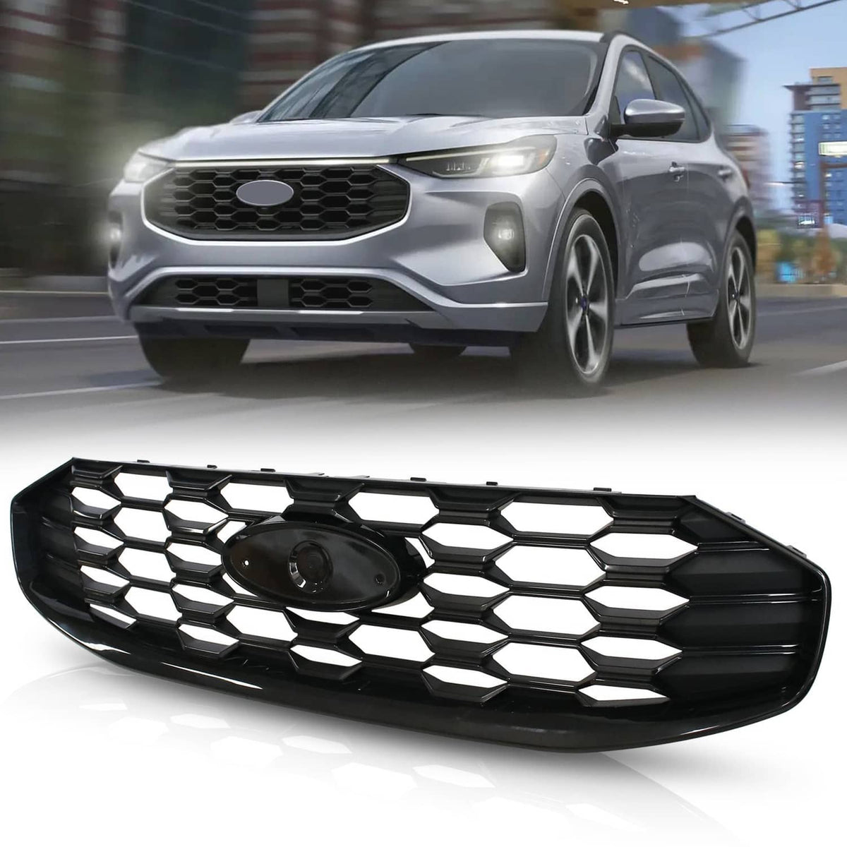 Solidspare For 2023-2025 Ford Escape ST-Line Front Black Grille W/O Radar Holes PJ6Z8200E