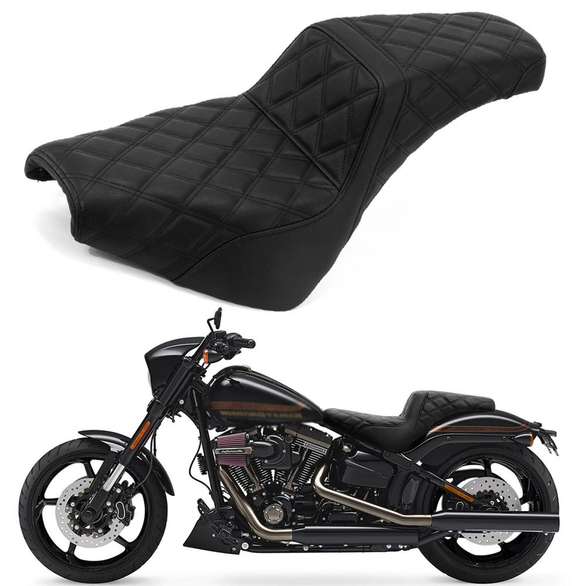 Solidspare Black Two-up Driver Passenger Seat For Harley Softail Standard FXST 2020-2024