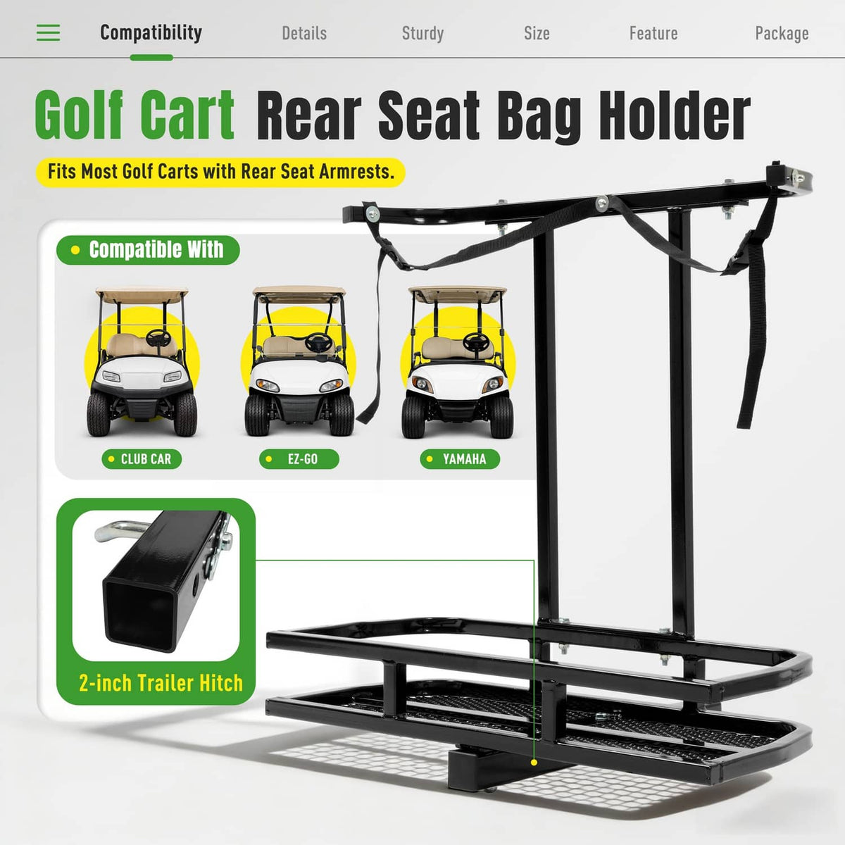 Solidspare Golf Bag Holder Rear Seat Attachment Rack For Club Car EZGO Yamaha Golf Cart