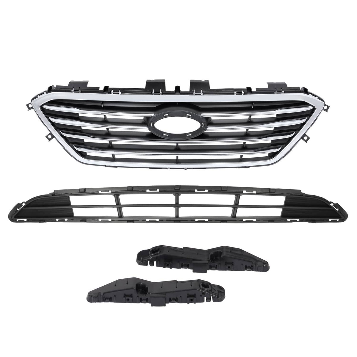 Solid Spare For 2015 2016 2017 Hyundai Sonata Front Upper Lower Grill W/ Bumper Bracket 4Pcs