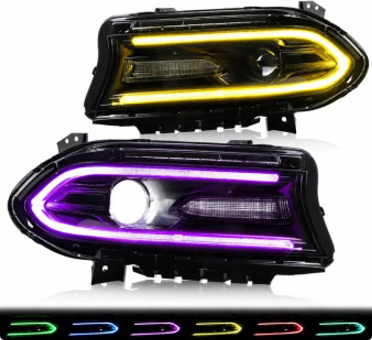 Solidspare Pair For 2015-2021 Dodge Charger LED Projector Headlights RGB Color Change Lamps