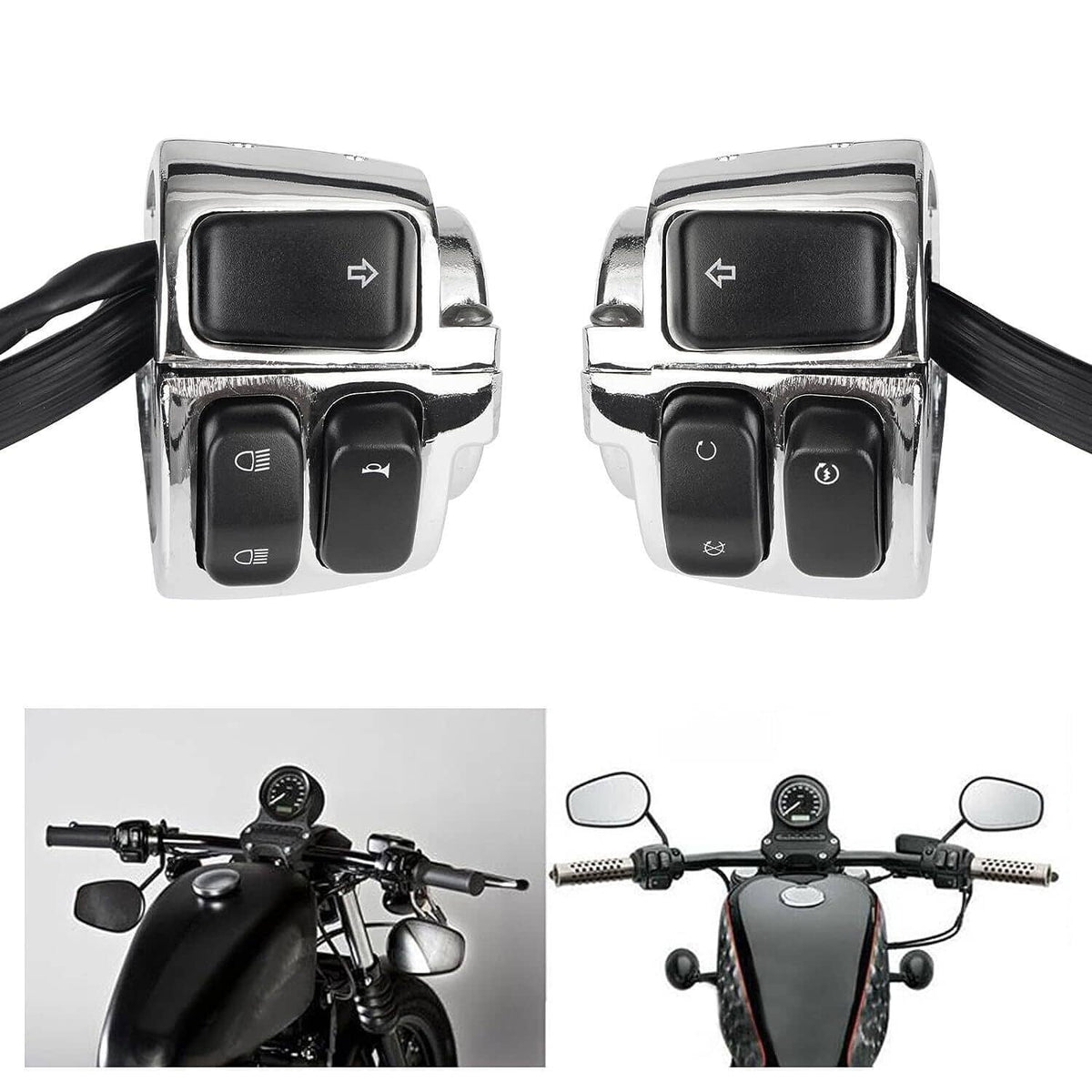 Solidspare 1" Motorcycle Handlebar Control Switches With Wiring Harness Kit For Harley