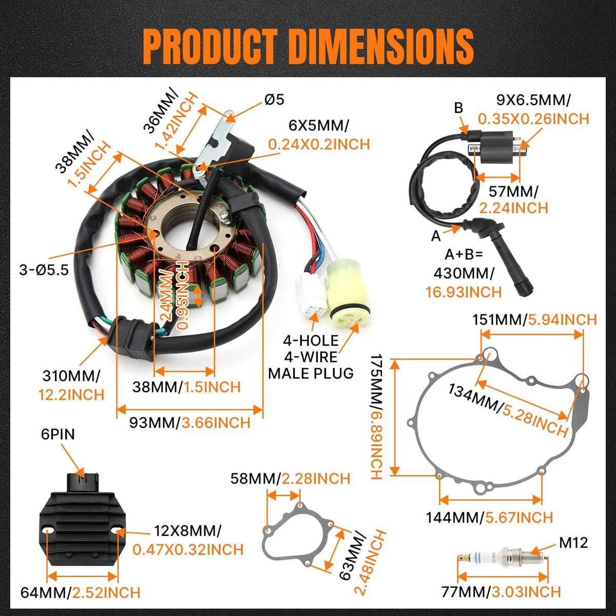 Solidspare For Yamaha Raptor 660R YFM660R 01-05 Stator Regulator Rectifier w/ Ignition Coil
