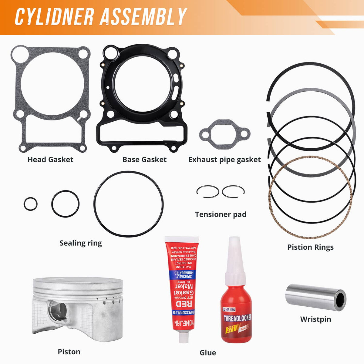 Solidspare For Yamaha Kodiak 400 Grizzly 400 New Cylinder Piston Gasket Top End Kit 84.5mm