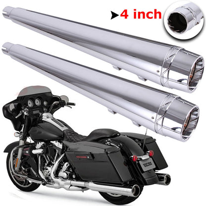 Solidspare 4" Chrome Slip on Mufflers Exhaust Pipe Dual for Harley Touring King Glide 95-16