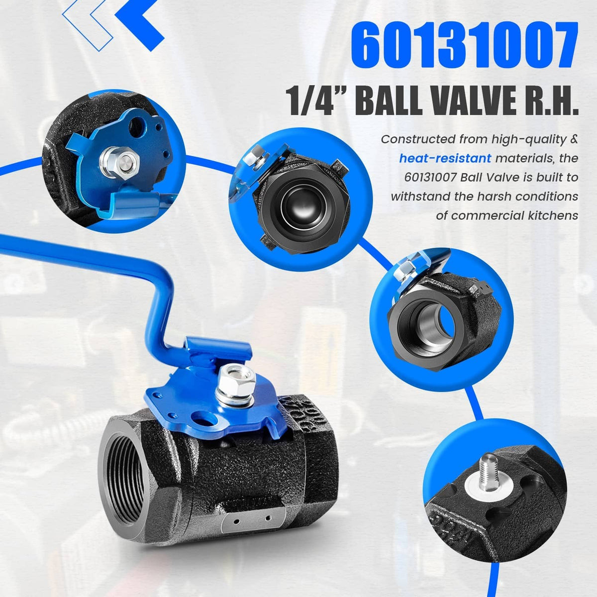 Solidspare 60131007 Ball Valve 1-1/4” Right Hand for Pitco & Magikitchen Fryers for SG14