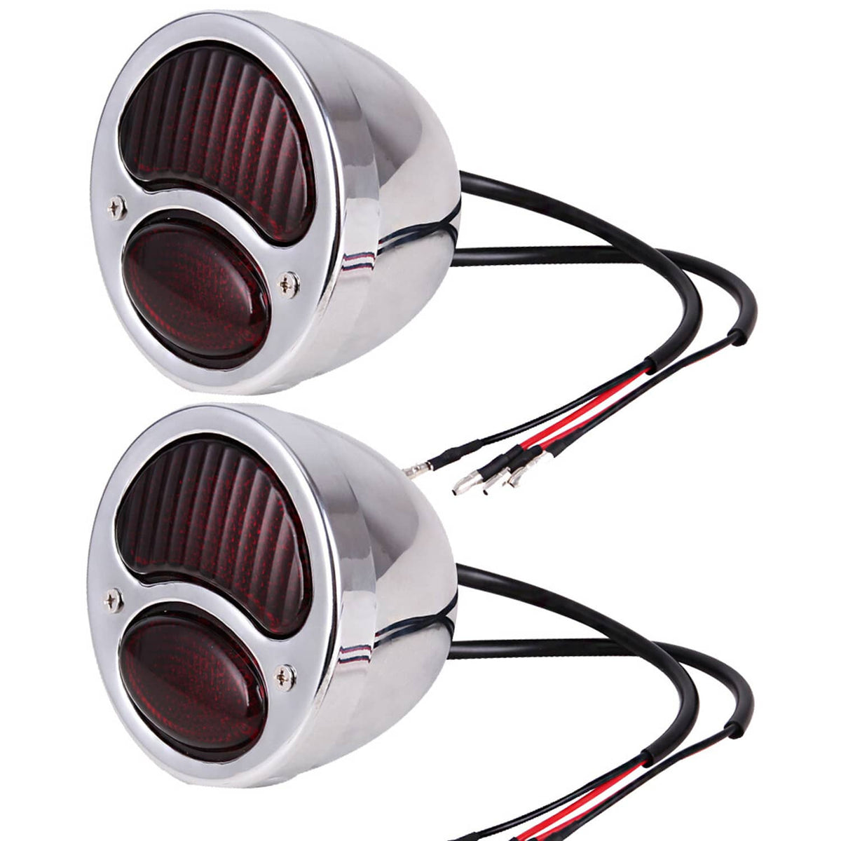 Solidspare 2pcs Chrome LED Brake Top Tail Lights Duolamp For Ford Model A Cafe Racer Bobber