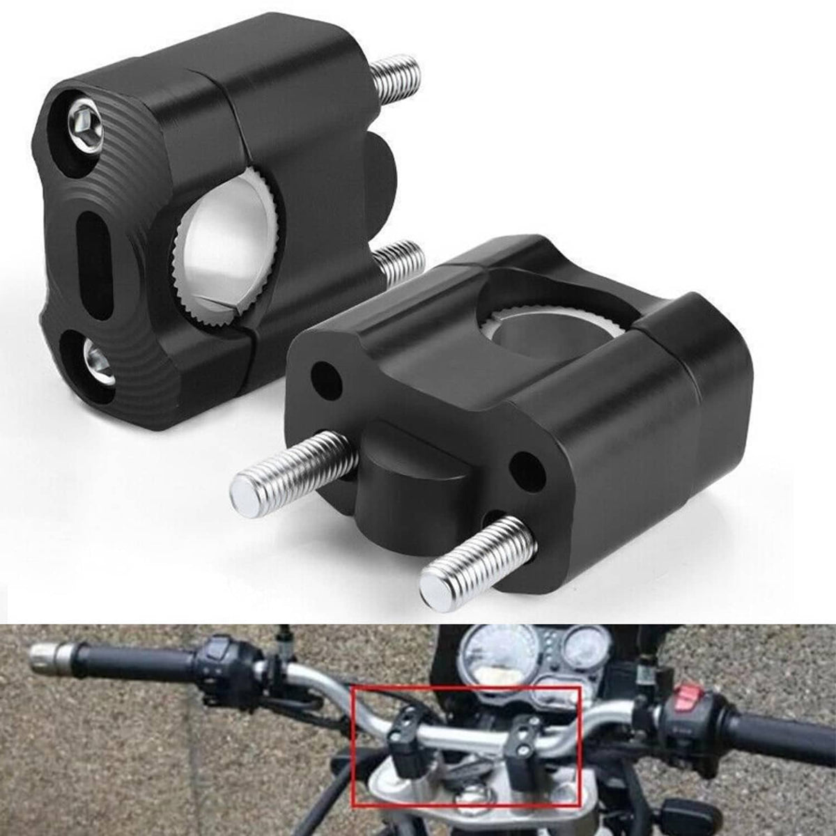 Solidspare Black HandleBar Fat Bar Mount Clamps Risers Adaptor 7/8" to 1 1/8" Dirt Pit Bike
