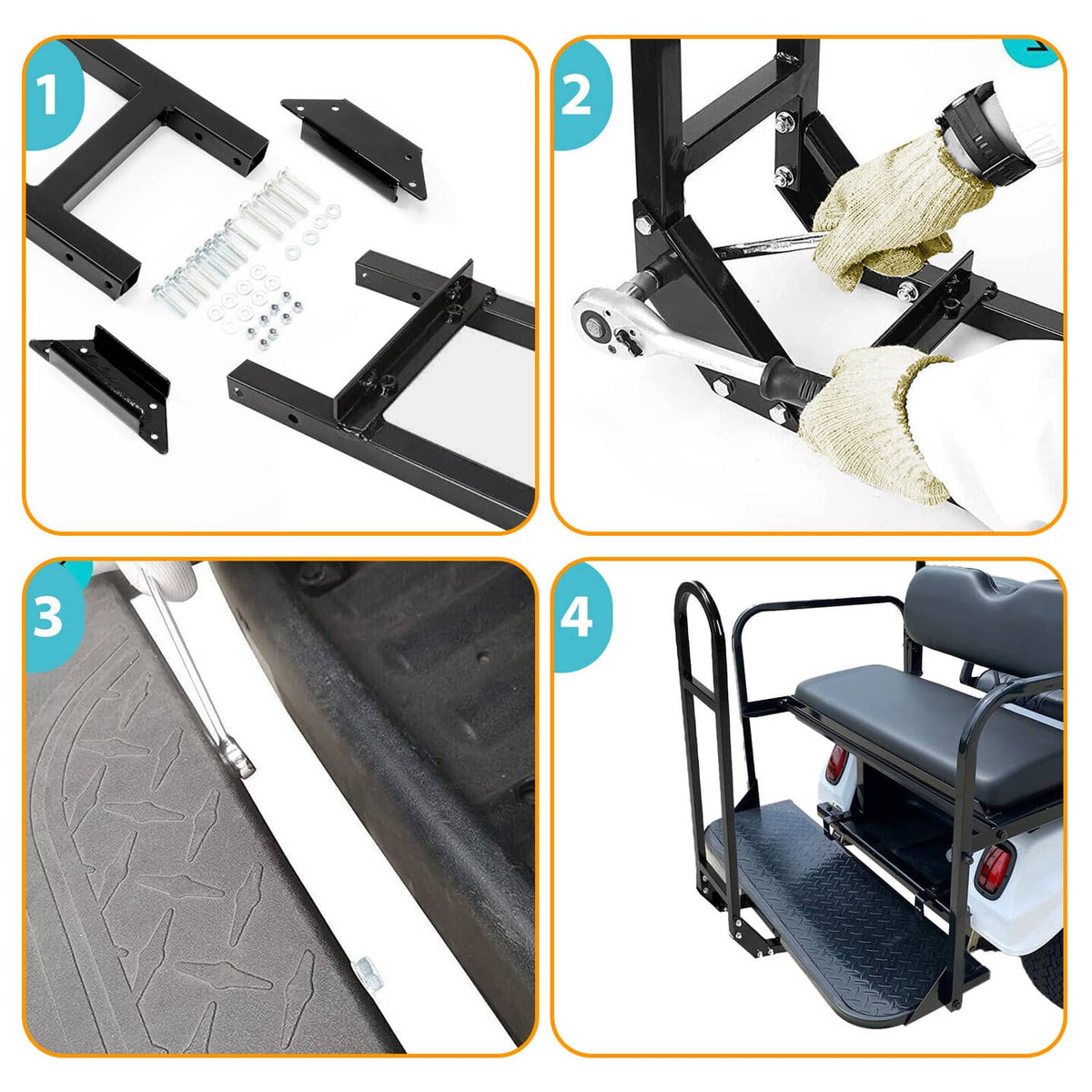 Solidspare Rear Flip Seat Back Seat Kit For Club Car PRECEDENT/TEMPO Golf Cart w/ Grab Bar