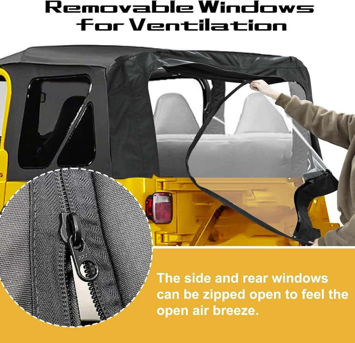 Solidspare 4Pcs For 1997-2006 Jeep Wrangler TJ Premium Rear Soft Top + Upper Skins