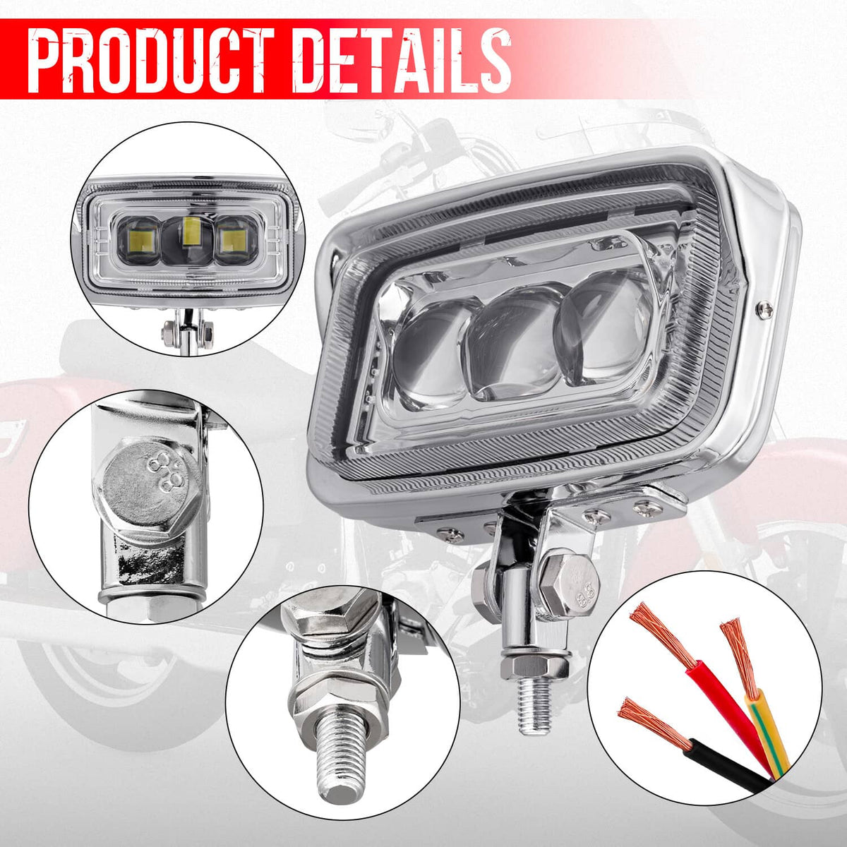 Solidspare Squared LED Headlight with Hi/Lo Beam For Harley Honda Chopper Bobber Custom