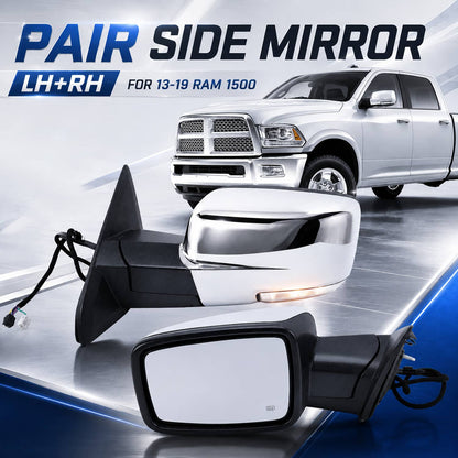 Solidspare Pair For 2013-2019 Ram 1500 Side Mirror Chrome Power Fold Heated Temper Sensor
