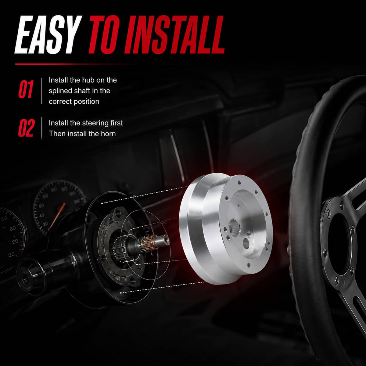 Solidspare Silver 5 & 6 Hole Steering Wheel Polished Hub Adapter For GM Chevy Aluminum
