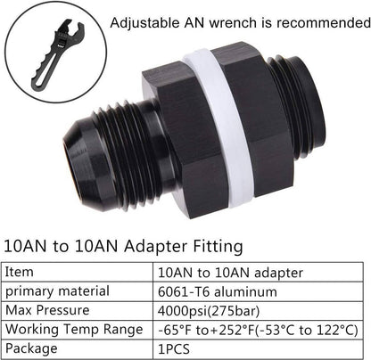Solidspare New 2Pcs 10AN AN10 Flare Fuel Cell Bulkhead Fitting With Teflon Washer Aluminum