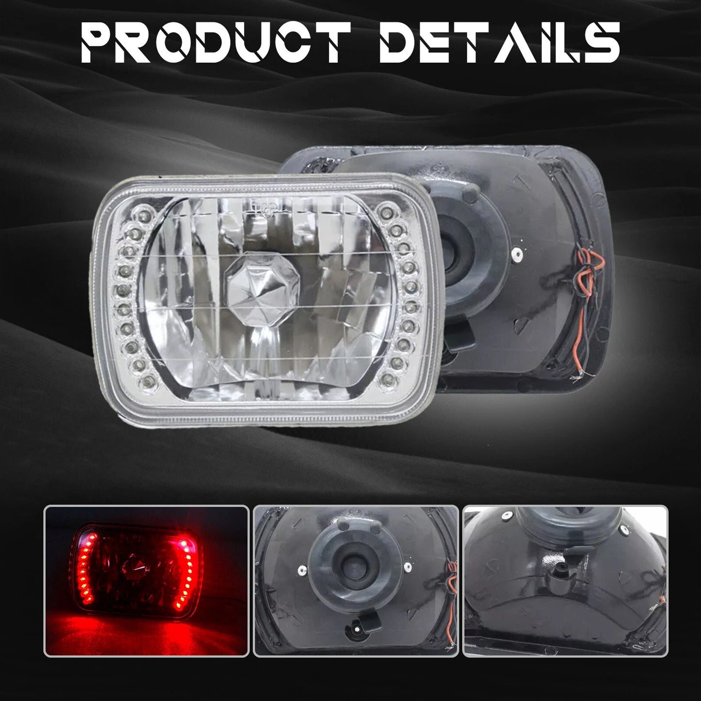 Pair For Mazda B2200 B2600 RX-7  5X7" 7X6" H4 LED Red Halo Headlights W/O Bulbs
