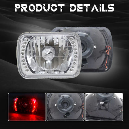 Pair For Mazda B2200 B2600 RX-7  5X7" 7X6" H4 LED Red Halo Headlights W/O Bulbs