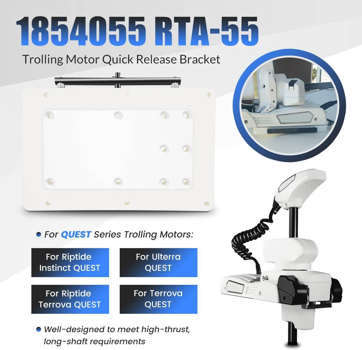 Solidspare 1854055 RTA-55 Quick Release Bracket, Fit for Minn Kota Quest Motors, White