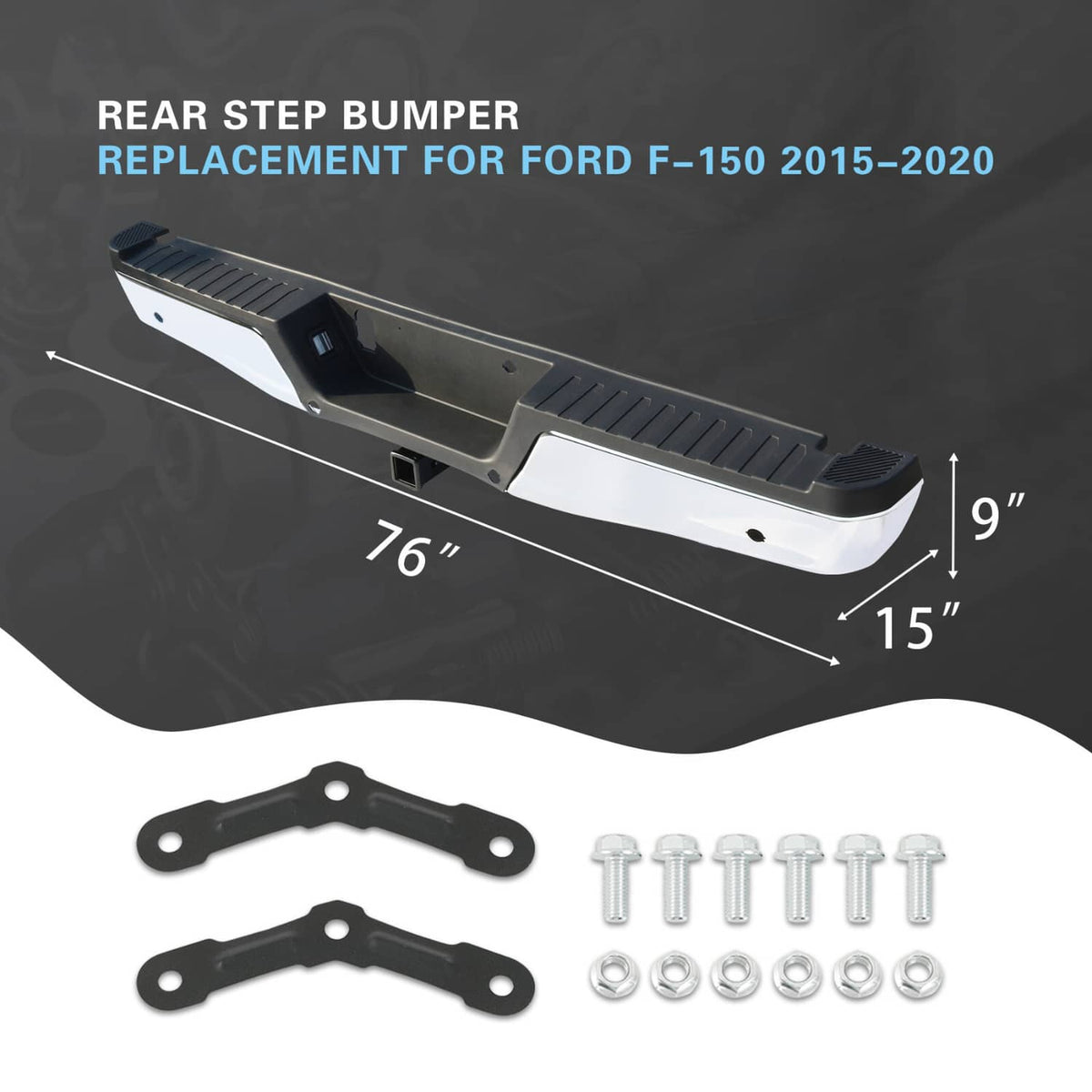 Solidspare Rear Bumper Assembly Chrome Steel For 2015-2019 Ford F150 w/Towing&Park Sensor