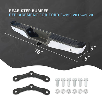 Solidspare Rear Bumper Assembly Chrome Steel For 2015-2019 Ford F150 w/Towing&Park Sensor