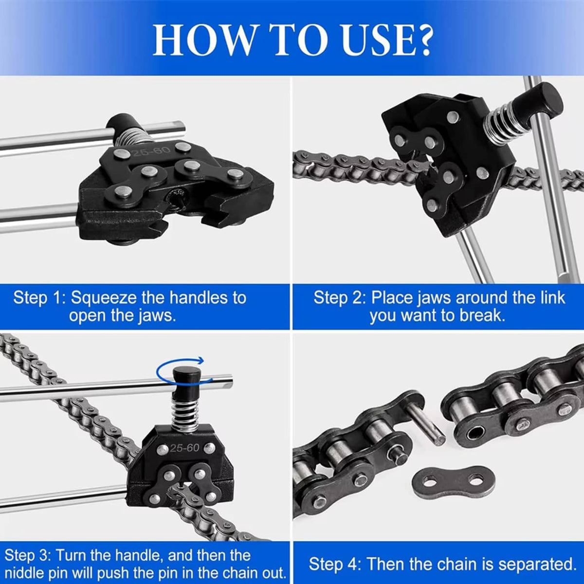 Solid Spare Roller Chain Tool Kit Breker Cutter + Puller Holder #25 - #60