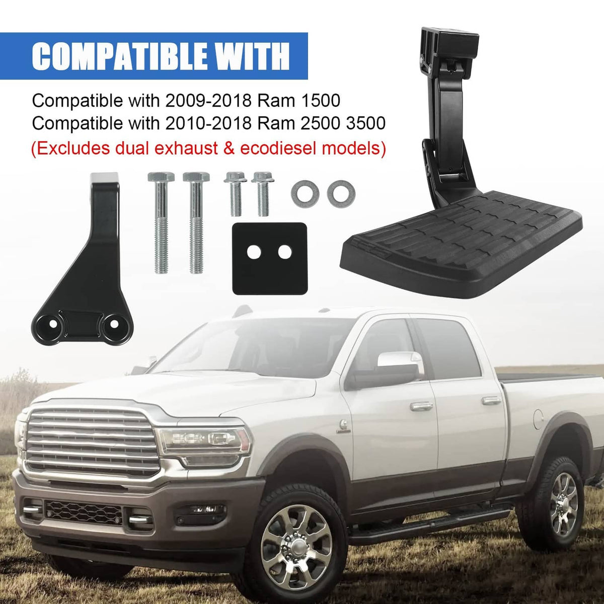 Solidspare Rear Tailgate Bed Side Step Retractable Bumper Step For Dodge Ram 1500 2500 3500