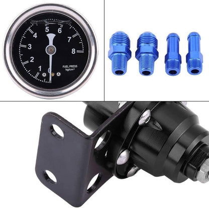 Solidspare Aluminum Universal Adjustable Fuel Pressure Regulator + Gauge+ Fitting Kit Black