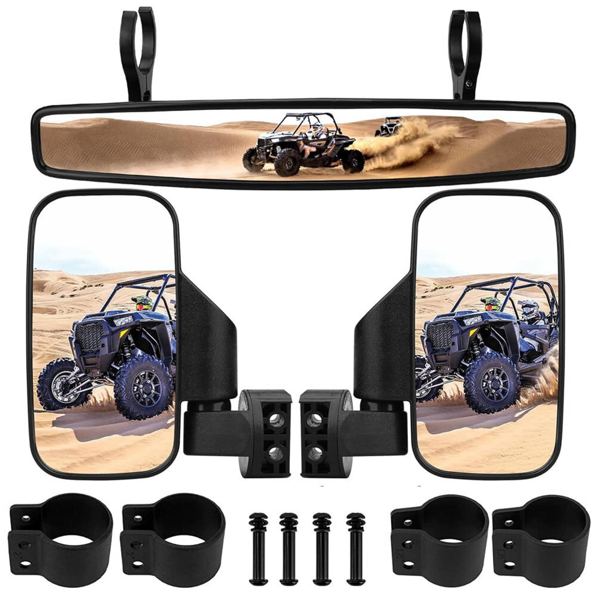 Solidspare 1.75" UTV Rearview Side View Mirror & 15" Center Mirror For Polaris RZR Ranger