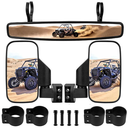 Solidspare 1.75" UTV Rearview Side View Mirror & 15" Center Mirror For Polaris RZR Ranger