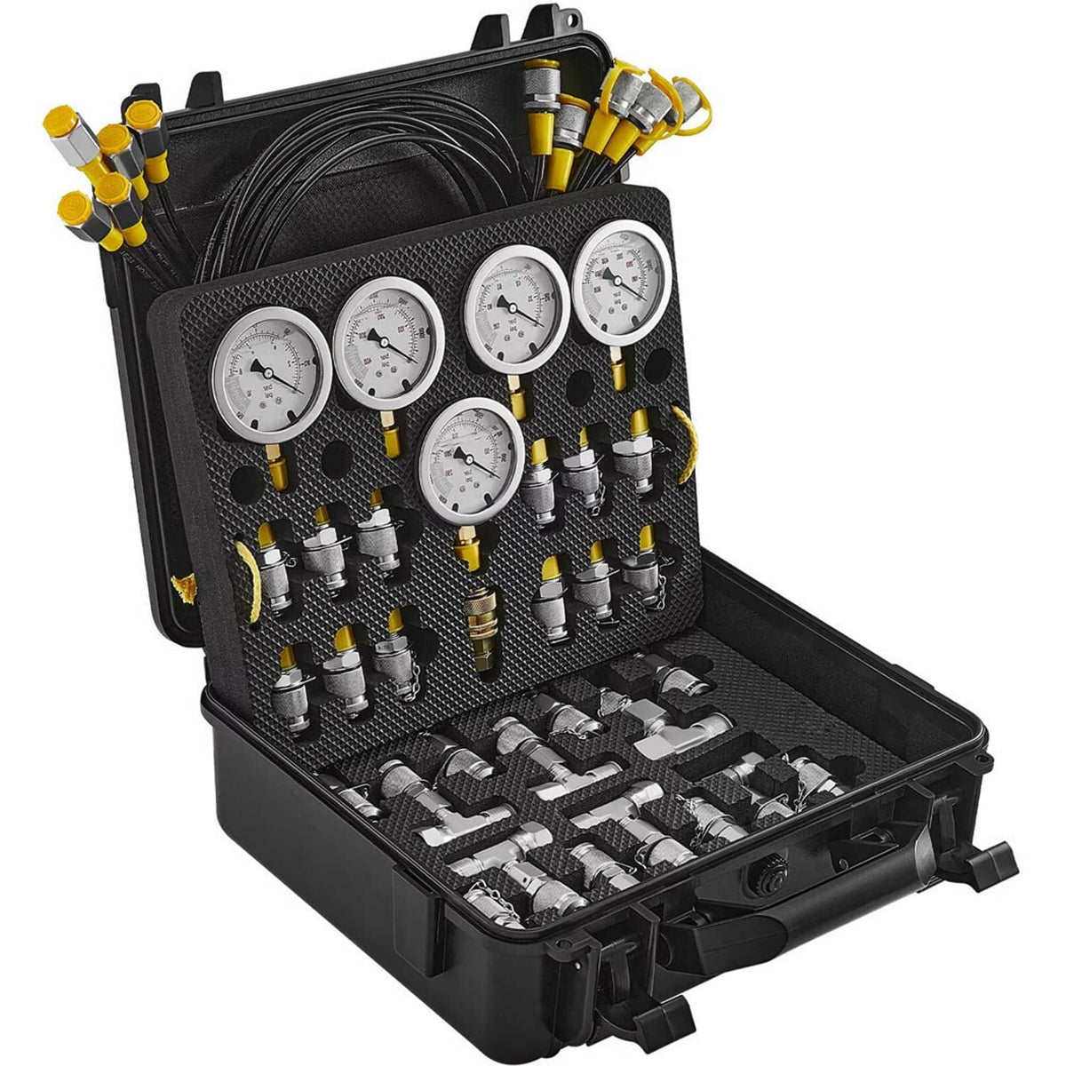 Solidspare 60Mpa Hydraulic Pressure Test Kit 5 Gauges 13 Couplings 14 Tee Connectors 5 Hose
